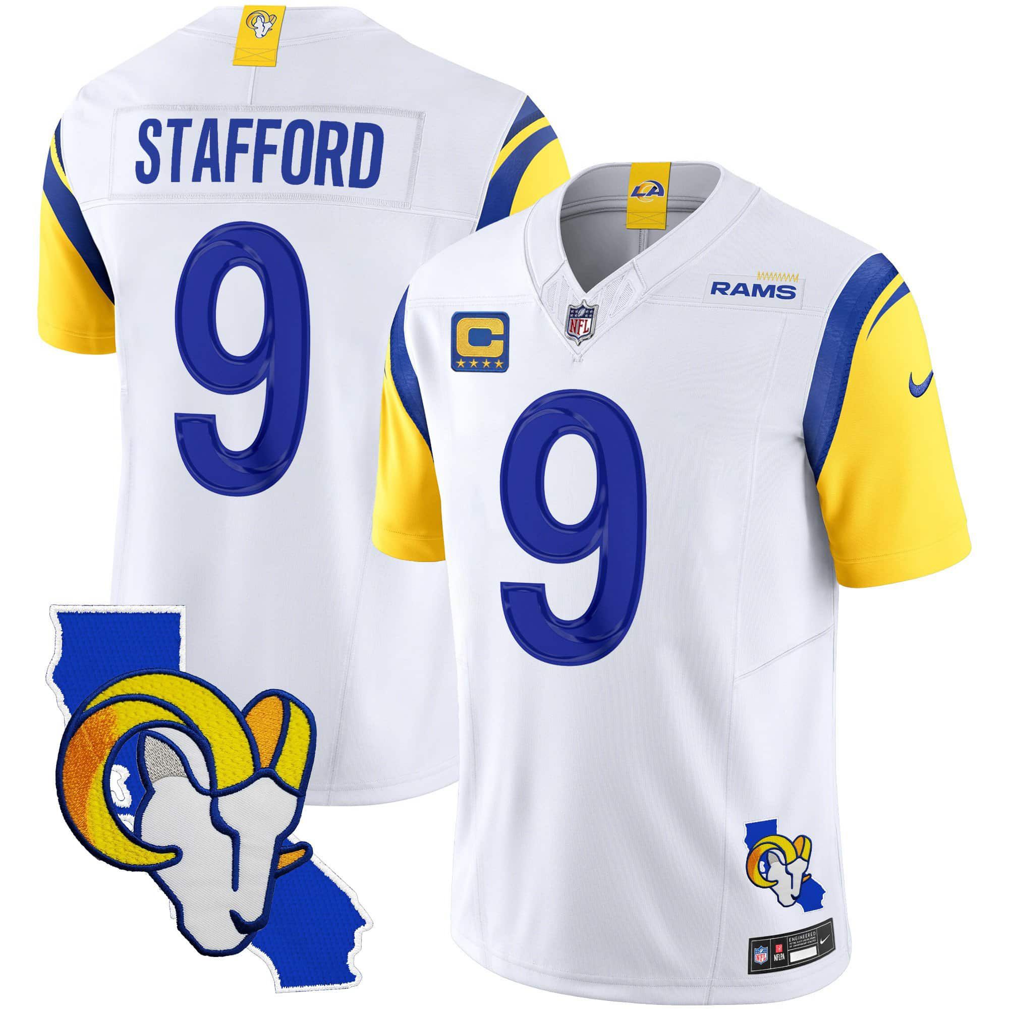 Men Los Angeles Rams #9 Stafford White 2024 Nike California Patch Vapor Limited NFL Jersey